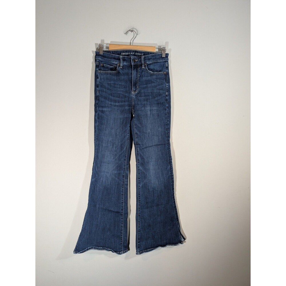 American Eagle Super High Rise Flare Side Slit Jeans Womens Sz 6 Boho Festival